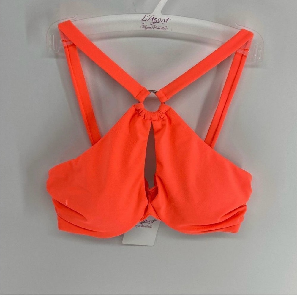 L'agent Provocateur Adrina Womens Neon Orange keyhole halter bikini top womens M